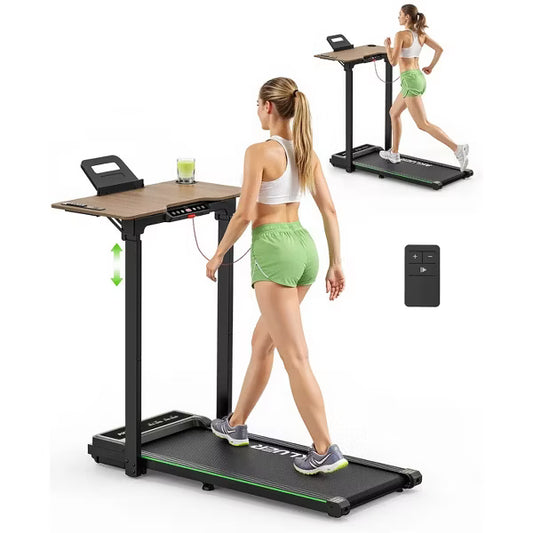 Akluer Walking Pad Treadmill with Adjustable Desk, 2.5HP Compact Under Desk Treadmill with Remote, Foldable Quiet Treadmill for Home Office