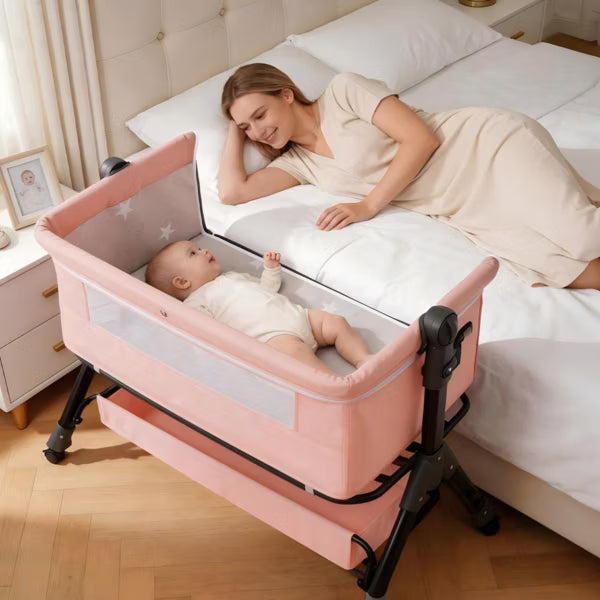 Kmaier Baby Bassinet 3 in 1 Baby Bassinet Bedside Bed Sleeper, Easy Assemble And Folding Portable Baby Cradle,Pink