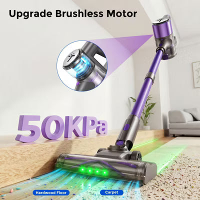 Teendow Cordless Vacuum Cleaner50KPa Lightweight Stick Vacuum, 300W Brushless Motor,Self-Standing Design,Hardwood Floor Vacuum for Pet Hair,Carpet