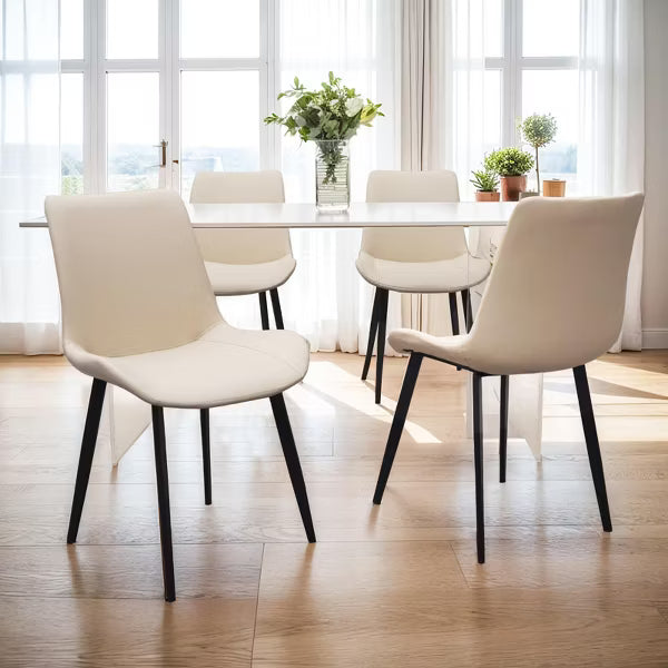 Beige PU Leather Dining Chair with Metal Legs, Modern Upholstered Chair Set of 2 for Kitchen, Restaurant, Living, Meeting Room