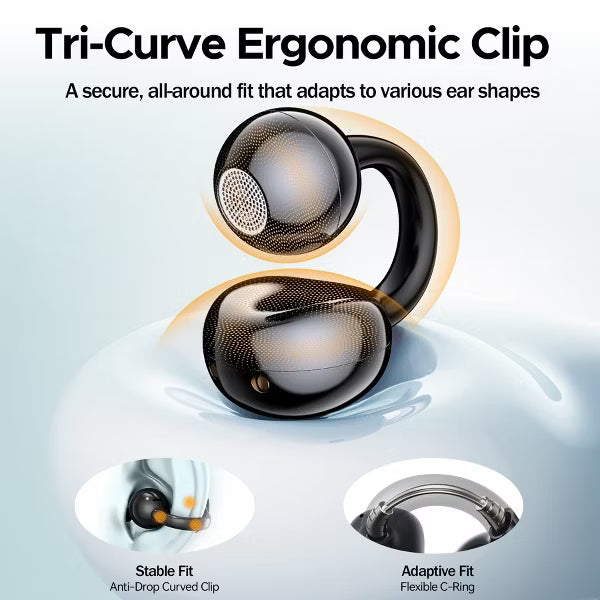 VEAT00L Open-Ear Clip On Earbuds, 68H Playtime, Digital Display Case, Lightweight, Stable Fit, Safe Design for Active & Office Use