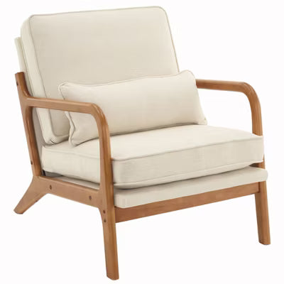 Karl Home Mid Century Solid Wood Accent Chair Upholstered Armchair with an Extra Pillow