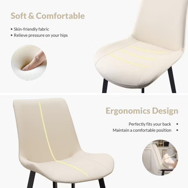 Beige PU Leather Dining Chair with Metal Legs, Modern Upholstered Chair Set of 2 for Kitchen, Restaurant, Living, Meeting Room