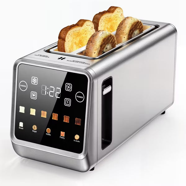 Teendow Touchscreen Toaster 4 Slice 1400W, Stainless Steel Smart Bread Toaster with 1.5" Wide, 5 Bread Modes, 6 Shade Settings