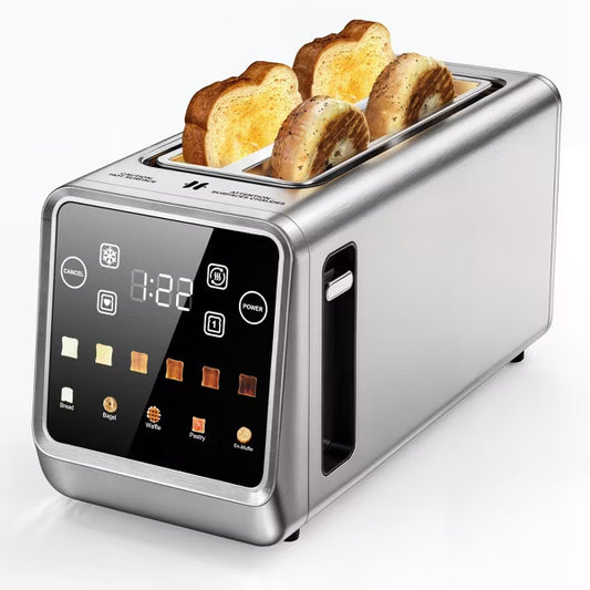Teendow Touchscreen Toaster 4 Slice 1400W, Stainless Steel Smart Bread Toaster with 1.5" Wide, 5 Bread Modes, 6 Shade Settings