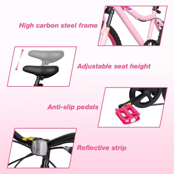 Hykolity 20 in Kid Mountain Bike, Kids Bicycle for Age 6-11 Years Old, Girl Bike MTB 6 Speed, Adjustable Seat Height Purple