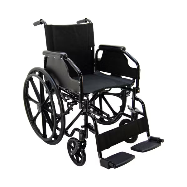 Black Lightweight Foldable Transport Wheelchair for Seniors, 16 Inch Portable Seat with Removable Armrests, Swing-Away Footrests & Locking Handbrakes