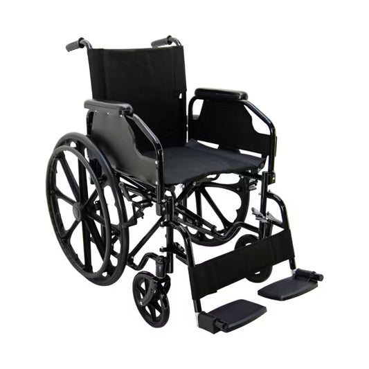 Black Lightweight Foldable Transport Wheelchair for Seniors, 16 Inch Portable Seat with Removable Armrests, Swing-Away Footrests & Locking Handbrakes