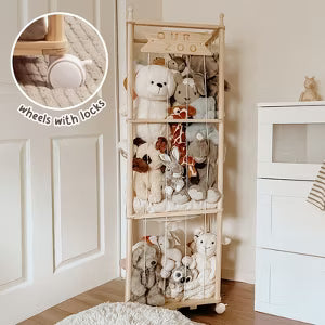 Fodoss Wooden Stuffed Animal Organizer – Zoo-Themed Storage for Plush Toys, Kids’ Room, Nursery, Playroom, Space-Saving Toy Holder (log color)