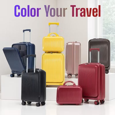 2-Piece ABS Spinner Luggage Set, 20" Carry-On Suitcase with Combination Lock & 14" Cosmetic Case, Front Opening Design, Lightweight Kid’s suitcase