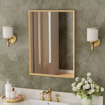 20"x28" Bathroom Wall Cabinet with Mirror,Oak Wooden Storage Cabinet with Adjustable Shelves for Bathroom Organization