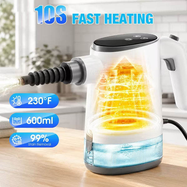 Teendow 1200W Pressurized Steam Cleaner w/ 600mL Water Tank 10s Fast Heating w/ 14 Accessories, Multipurpose Steamer For Kitchen, Carpet, Car Seats