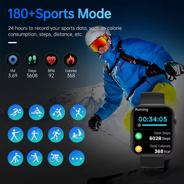 Smart Watch Fitness Tracker, 2.01" HD, Bluetooth Call, IP68 Waterproof, 170+ Sports Modes, Health & Sleep Monitor, for Android iOS, Black
