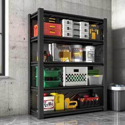 VIYET 72"H 5-Tier Heavy-Duty Metal Shelving with Pegboard Wheels 2000LBS Total, Adjustable DIY Workbench, for Garage/Warehouse/Kitchen/Office