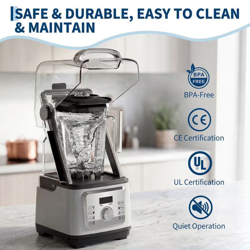 2200W High-Speed Commercial Countertop Blender - 68oz Jar, 28000 RPM, Smart Touch 6 Programs, Stainless Steel 6-Blade, Ice Crushing, Quiet Operation
