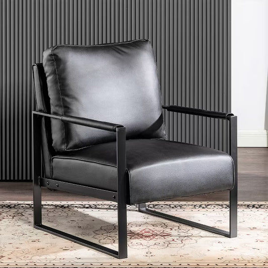 Mid Century Modern Accent Chair with Metal Frame & Microfiber, Black