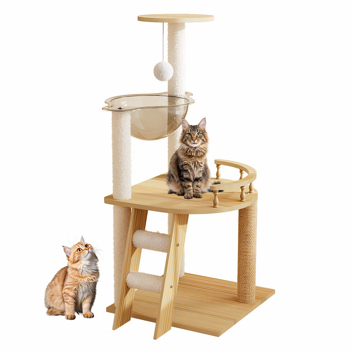 41.3" Modern Cat Tower, Wood Cat Tree Tower, Cat Treewith Sisal-Covered Scratching Posts and Top Perch, Cat Condo with Acrylic Hammock