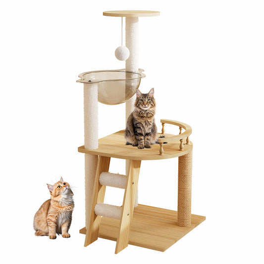41.3" Modern Cat Tower, Wood Cat Tree Tower, Cat Treewith Sisal-Covered Scratching Posts and Top Perch, Cat Condo with Acrylic Hammock