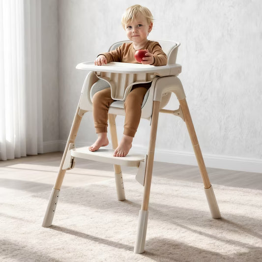 Fodoss 4-in-1 Convertible High Chair for Babies & Toddlers, Adjustable Height with Dishwasher-Safe Tray, Easy-Clean Design, Beige