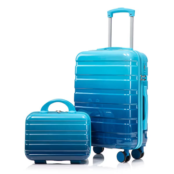 14"/20" 2 pcs/set in PC Spinner Wheel Luggage, Carry on Kid Suitcase, Kid Suitcase wheel, With Gradient Color and Combination Lock(Navy+Light Blue)