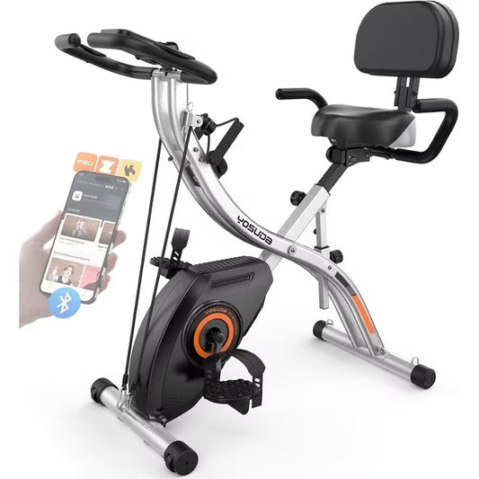 YOSUDA Folding 5 in 1 Exercise Bike, Foldable Stationary Bike for Home Gym Workout, Portable Exercise Trainer for Men/Women