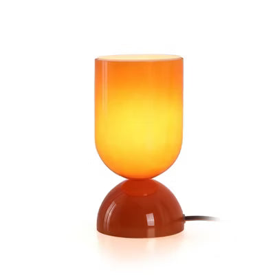 8.9" Modern Cylindrical Glossy Orange Glass Table Lamp with Dome Base for Bedside, Living Room, Study, Lounge, Bar Counter, or Coffee Table