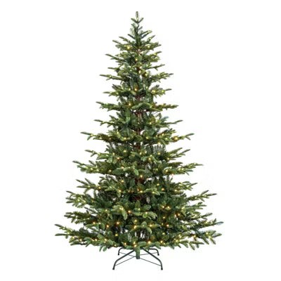 VIVATREES 6 Ft Prelit Artificial Christmas Tree With Warm White Lights, Hinged Branches, Metal Stand, Xmas Tree