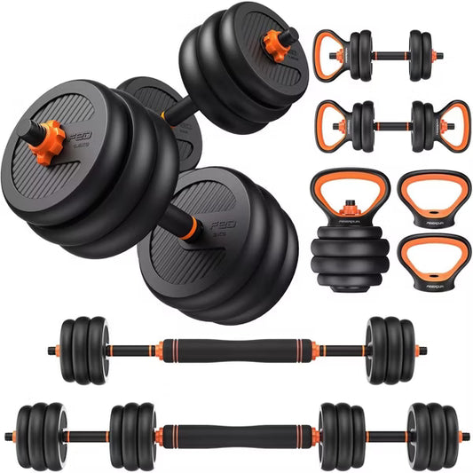 FEIERDUN Free Weight Set with Connector, 5 in1 Dumbbells Set Used as Barbell, Kettlebells, Push up Stand, Weight Plate, 70lbs