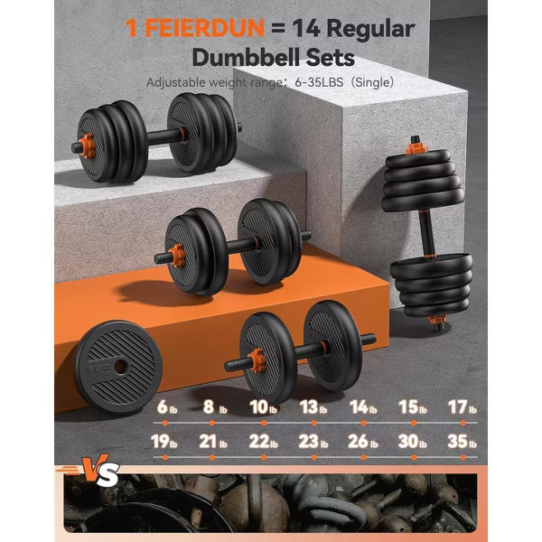 FEIERDUN Free Weight Set with Connector, 5 in1 Dumbbells Set Used as Barbell, Kettlebells, Push up Stand, Weight Plate, 70lbs