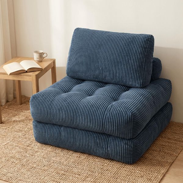 2-in-1 Corduroy Beanbag Couch & Convertible Sofa Bed – Fluffy Cloud Lounger for Living Room & Dorm, Fold-Out Floor Sleeper for Naps (No Assembly)