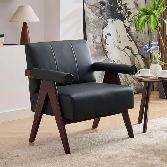 TYBOATLE Black Leather Accent Chairs, Mid Century Modern Chair, Side Arm Chairs for Living Room, Office Guest Waiting Room Chairs