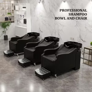 Karl Home Black Salon Shampoo Bowl and Chair Backwash Unit with Extra Large Ceramic Bowl