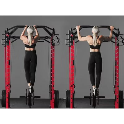 ER KANG Power Cage, 1500LBS Power Rack with Cable Crossover System, Multi-Function Workout Cage, Squat Rack Home Gym(Red)