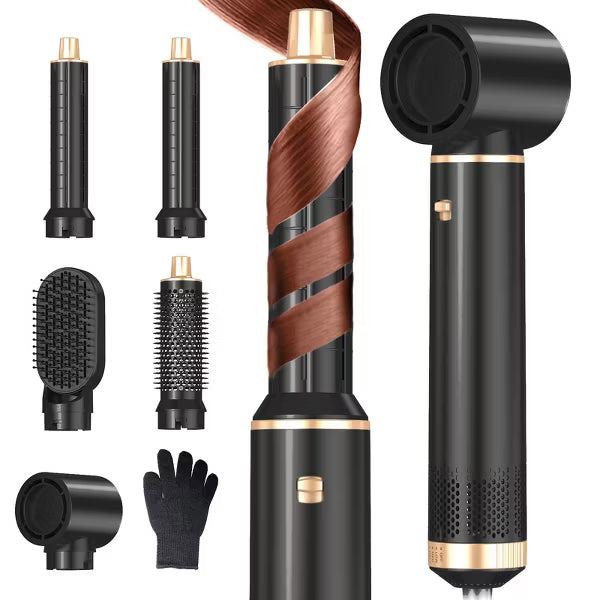 Dryhsip 5-in-1 Hair Dryer Brush Hot Air Styler,Curling & Straightening Brush,Negative Ion,Multi Function,3 Heat Settings,for All Hair Types,Black