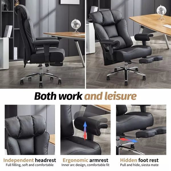 Efomao Ergonomic Office Chair 450LBS with Foot Rest, High Back PU Leather Executive Chair with Lumbar Support and Adjustable Armrests