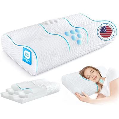 Zibroges Bed Pillow for Neck Pain Relief, Memory Foam Neck Pillow, Contour Cooling Pillow for Side Sleeper, Adjustable height pillow