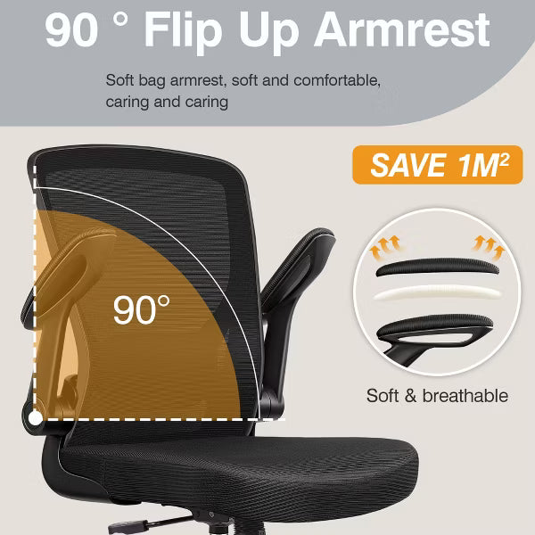 KERDOM Ergonomic Office Chair, Mesh Computer Desk Chair with Adjustable Back Lumbar Support and Armrests, Black