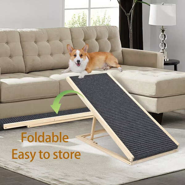 Dog Ramp for Bed, Extra Wide Excellent Traction, Pet Ramp for Small Dogs to Get on Couch Car, Non-Slip Rubber Surface, Adjustable and Foldable