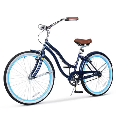 Hykolity Beach Cruiser Bike 24 Inch for Women & Men with Dual V-Brakes Alloy Steel Frame Adjustable Comfort Seat, City Adult Bicycle, Dark Blue