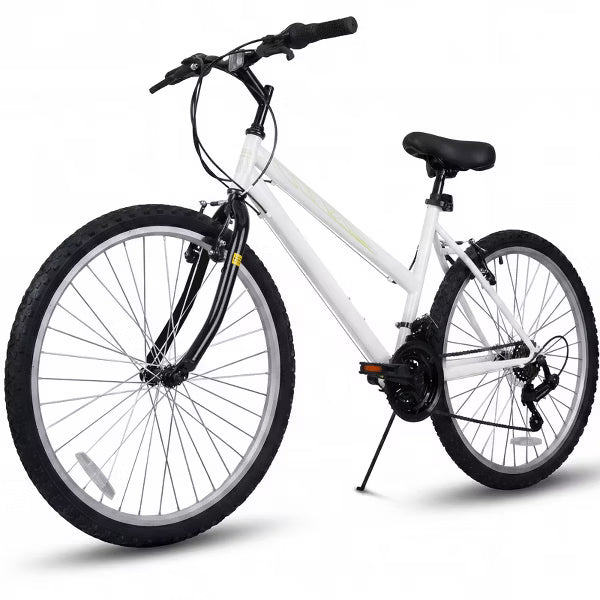 Hykolity Mountain Bike 26 Inch, Women 21 Speed MTB Adult Bicycle with Front Rear Derailleur Double V-Brakes Iron Frame, Cycling Rides, Pale White