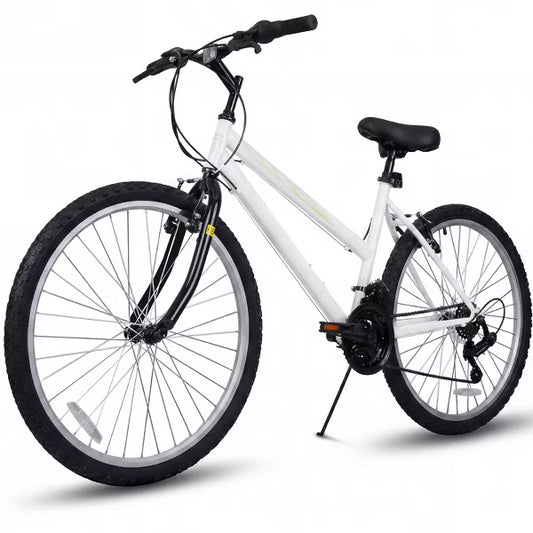 Hykolity Mountain Bike 26 Inch, Women 21 Speed MTB Adult Bicycle with Front Rear Derailleur Double V-Brakes Iron Frame, Cycling Rides, Pale White
