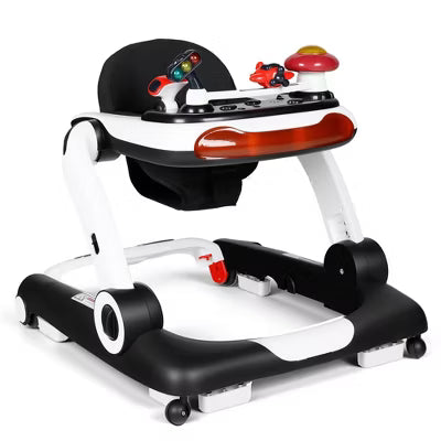 TODECARE 5-in-1 Baby Walker , Adjustable Height Activity Walker with Safety Bumper for Toddlers, Black
