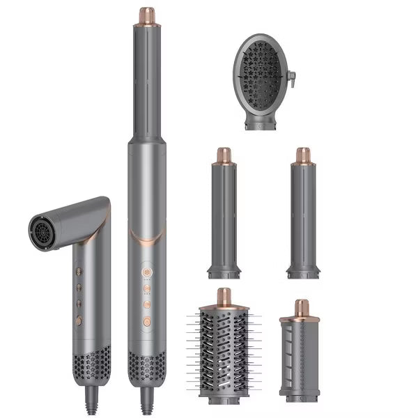 Dryhsip 5-in-1 Foldable Hair Dryer Brush, Ionic Hot Air Styler for Curling/Straightening/Volumizing, 3 Heat/Speed Settings, Travel-Friendly, Gray