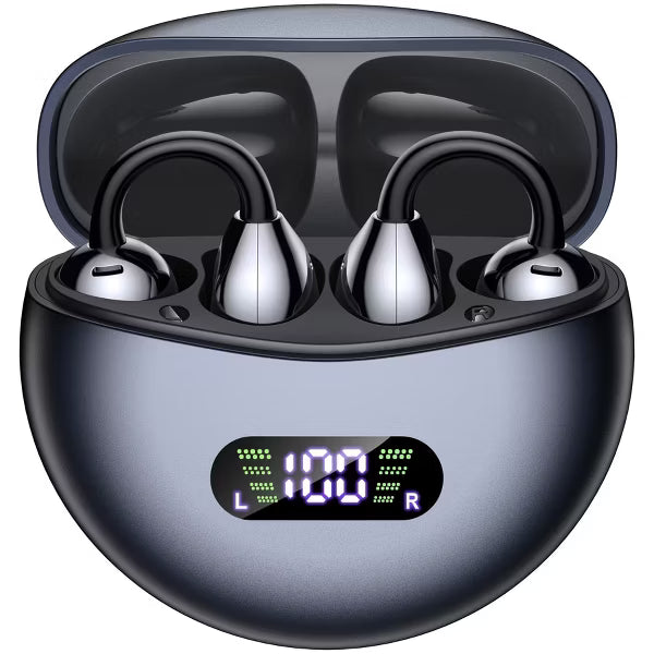 VEAT00L Open-Ear Clip On Earbuds, 68H Playtime, Digital Display Case, Lightweight, Stable Fit, Safe Design for Active & Office Use