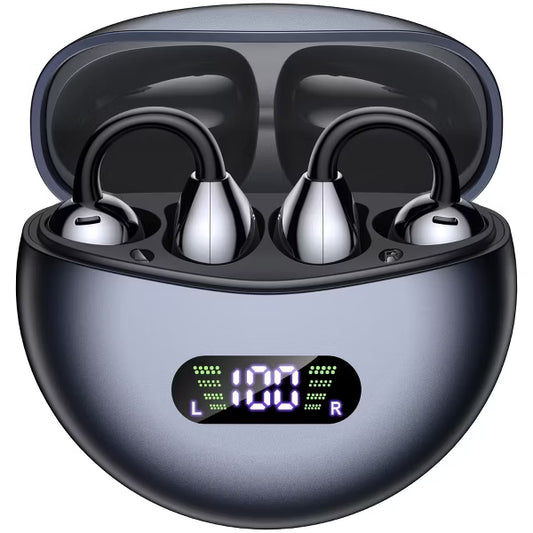 VEAT00L Open-Ear Clip On Earbuds, 68H Playtime, Digital Display Case, Lightweight, Stable Fit, Safe Design for Active & Office Use