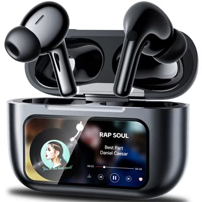 VEAT00L A9 ANC+ENC Earbuds with Smart Touch Screen,Bluetooth 5.4, HiFi Stereo Multiple EQ settings Black