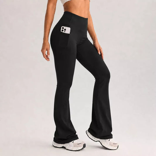Women’s High Waisted Flared Yoga Pants with Pockets, Buttery Soft Bootcut Leggings for Yoga, Gym, Workout & Everyday Wear (Black, XL)