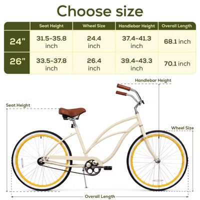 Hykolity 26 inch Cruiser Bike Beach Bicycle Single Speed Commuter City Bikes for Women Men Adult with Coaster Brake Comfortable Seat Black