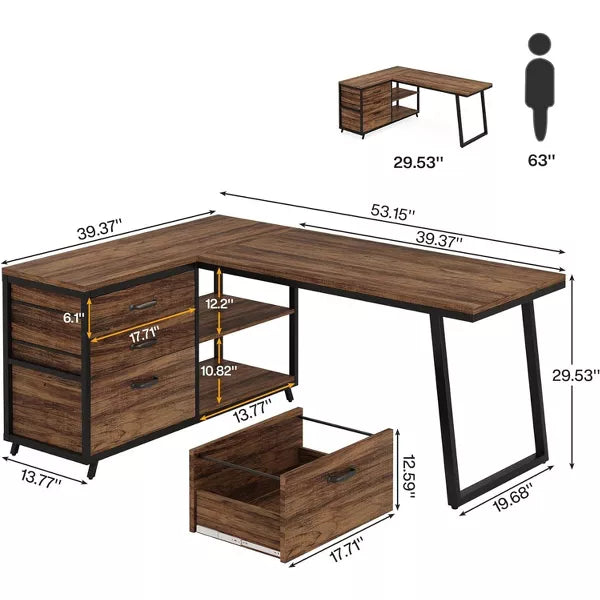 Tribesigns L-Shaped Computer Desk with 3 Drawers