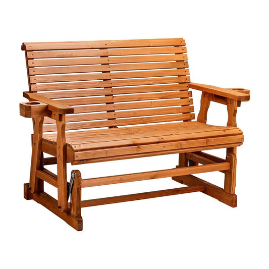 Karl Home | 48 in. Solid Wood Patio Glider Bench with Cup Holder